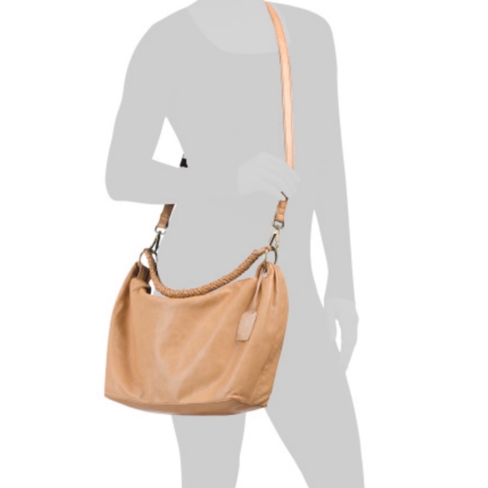 Genuine Soft Italian Leather Hobo Shoulder Crossbody Bag in Tan